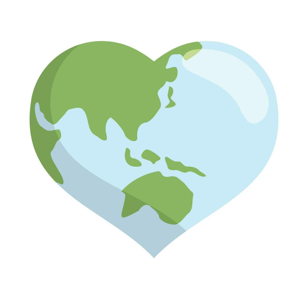 Heart shaped earth. Environment care. Save and love the planet. vector