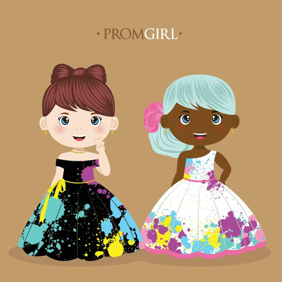 A bundle of two girls in spray paint dress vector