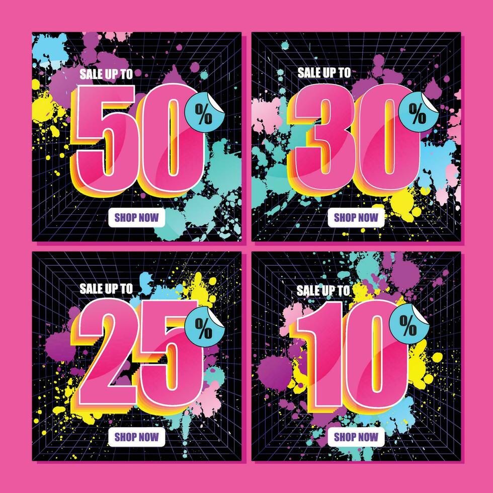 Collection of discount numbers for sale poster with spray paint effect vector