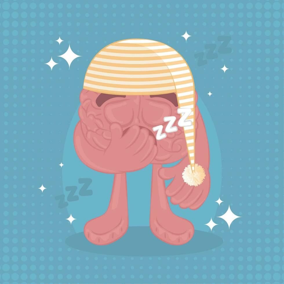 Isolated tired cute brain cartoon character Vector