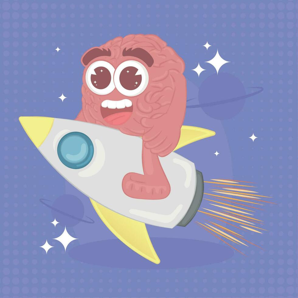 Isolated cute brain cartoon character with a hero costume Vector