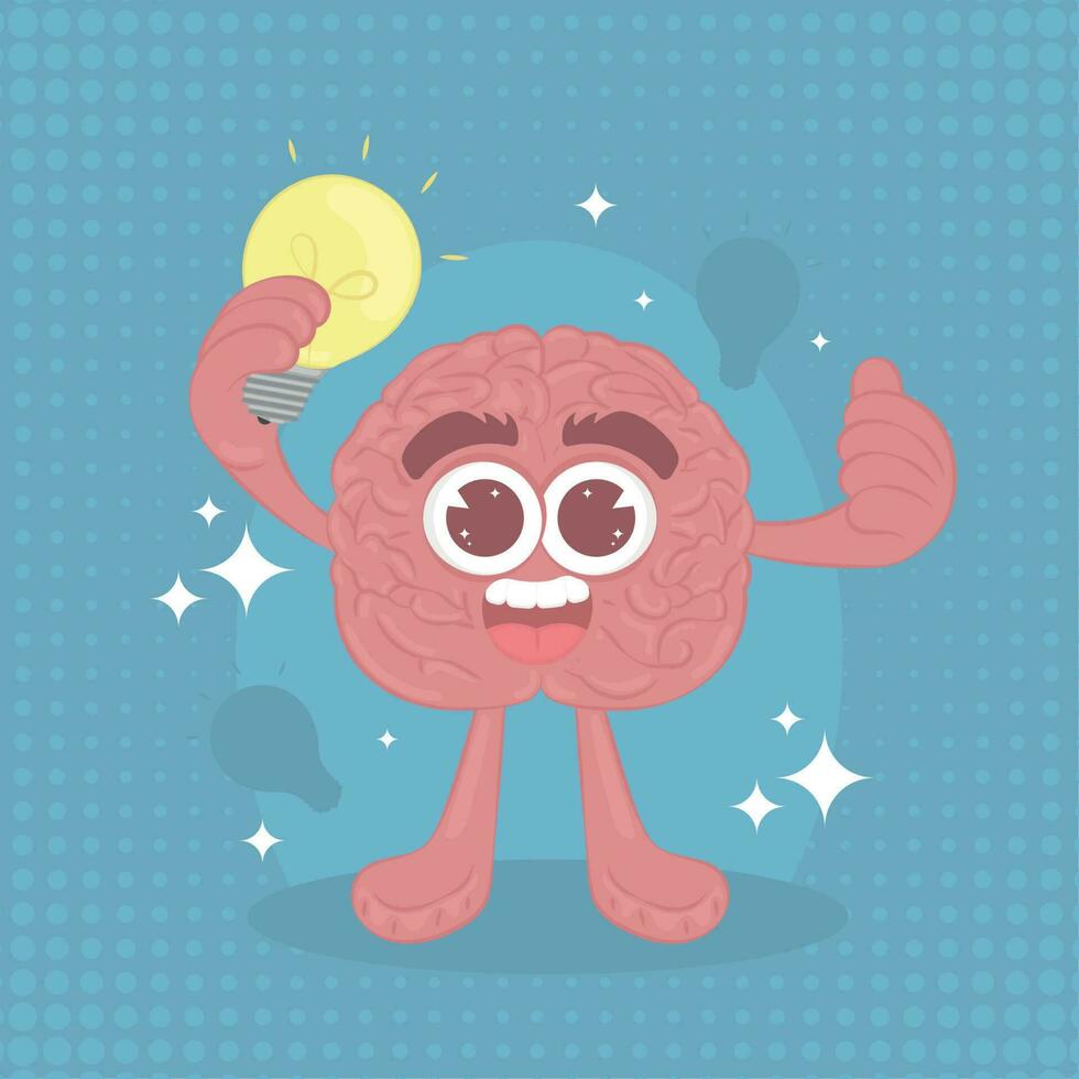 Isolated cute happy brain cartoon character with an idea Vector