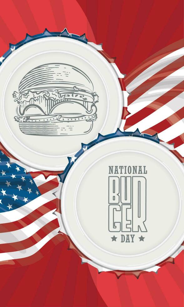 National burger day vertical template with a sketch of a cheeseburger Vector