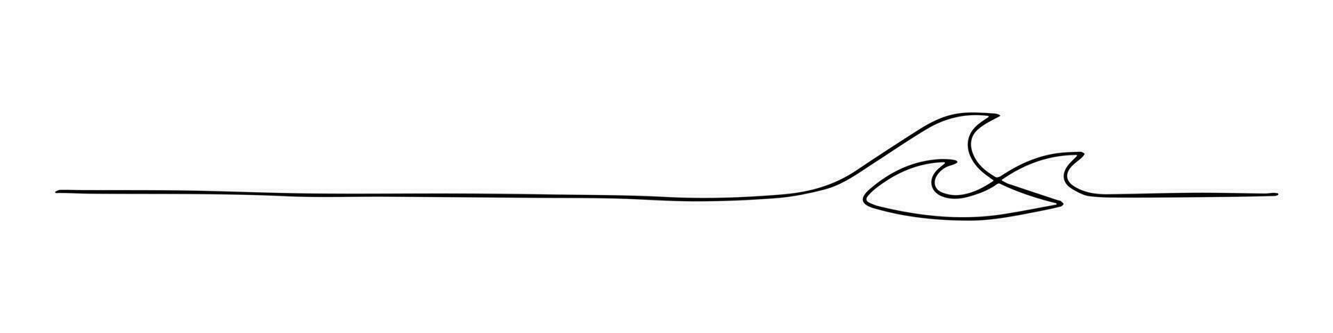 Handdrawn line of a sea wave. Abstract wave drawn with a continuous black line. Vector illustration on white background. For design, social media, print, wallpaper, logo.