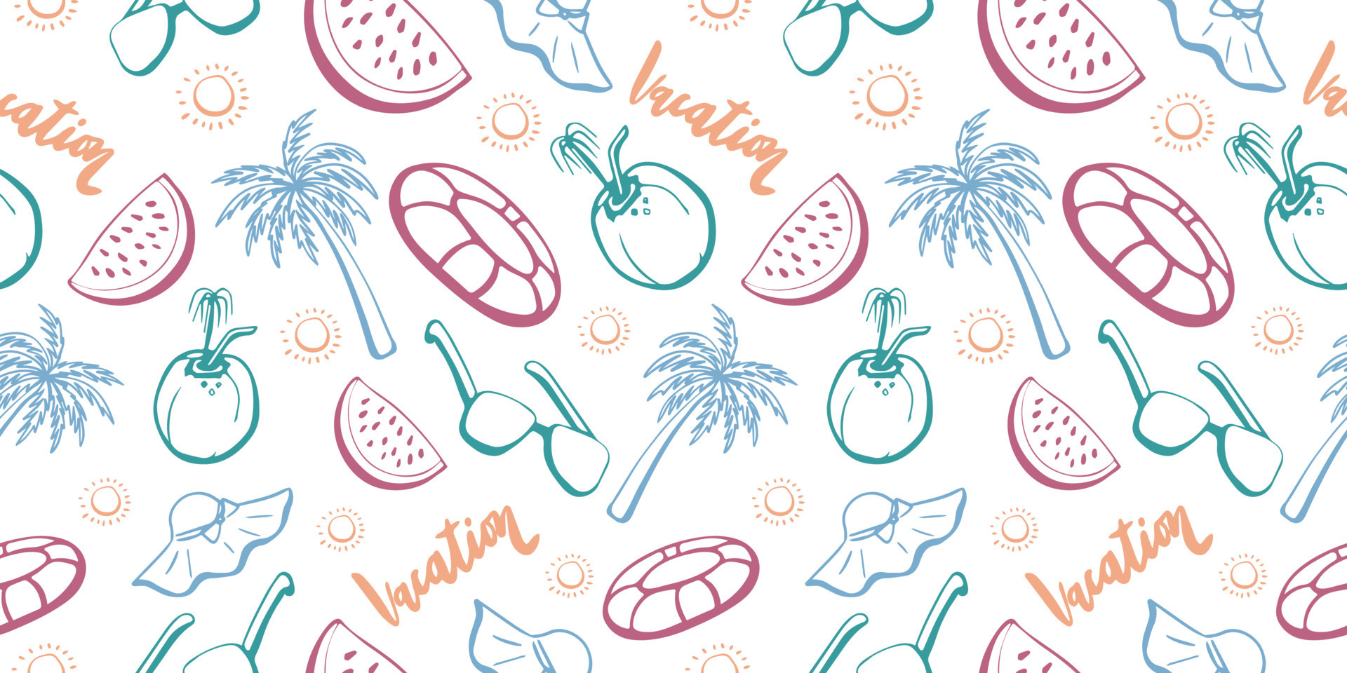 Seamless summer pattern drawn with one line and colorful pastel colors. Use  it for labels, print on t-shirt, wallpaper of children's room, design,  background. 24542330 Vector Art at Vecteezy