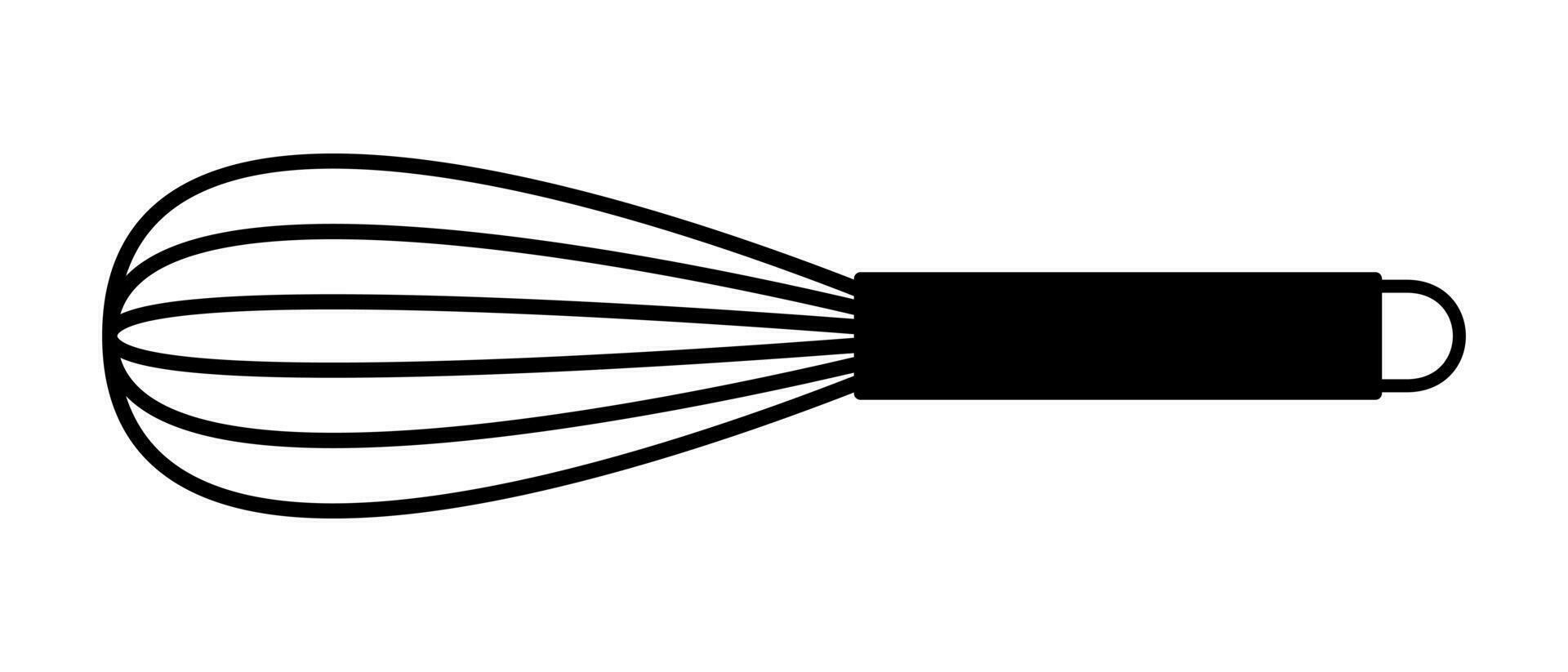 Whisk for whisking and stirring. Black kitchen steel equipment for