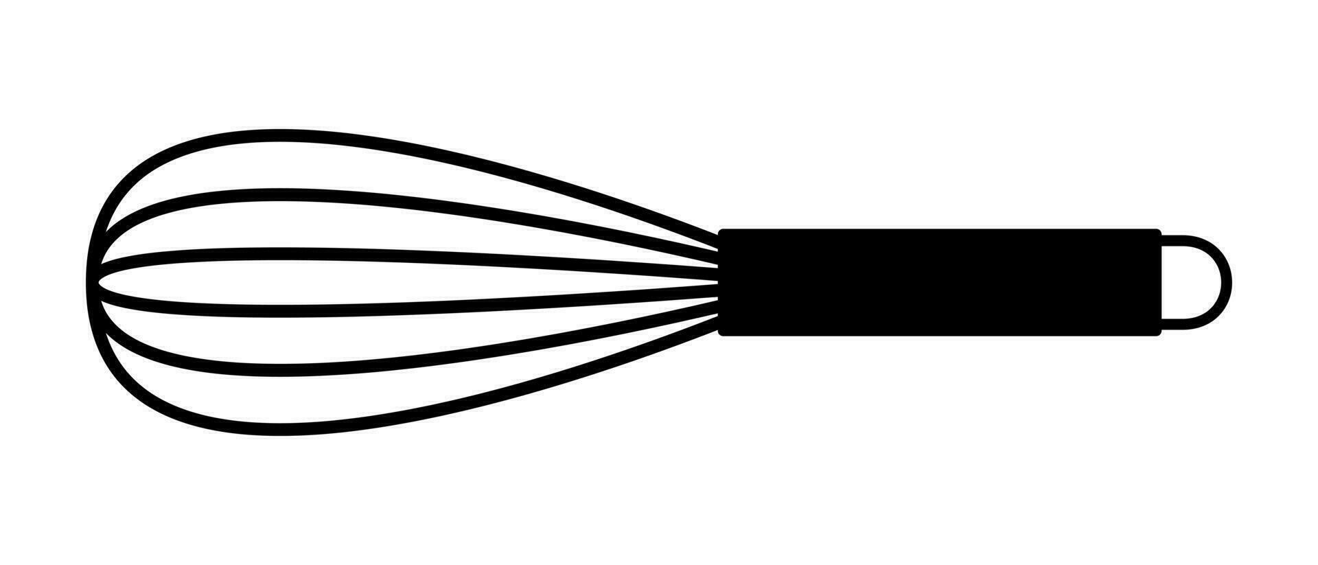 Whisk for whisking and stirring. Black kitchen steel equipment for mixing cooking ingredients and whisking eggs with cream and vector blender