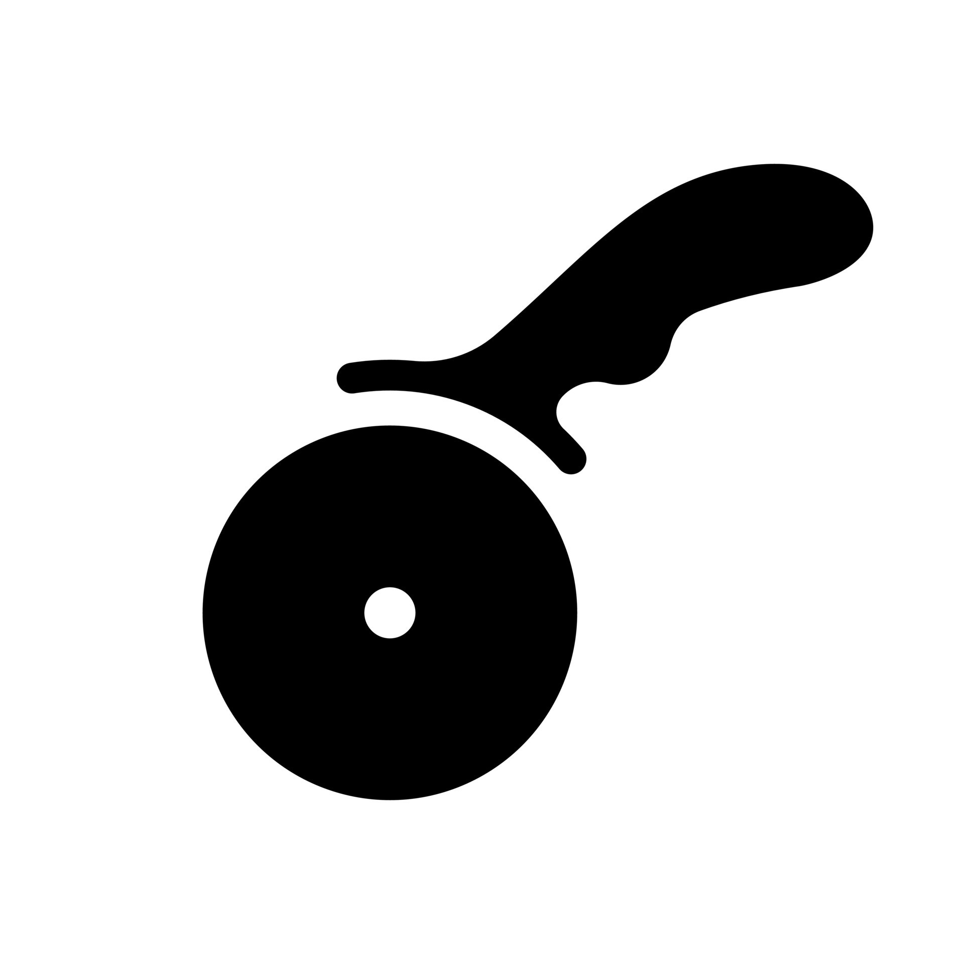 Knife for cutting pizza and cakes. Round black wheel cutter with handle