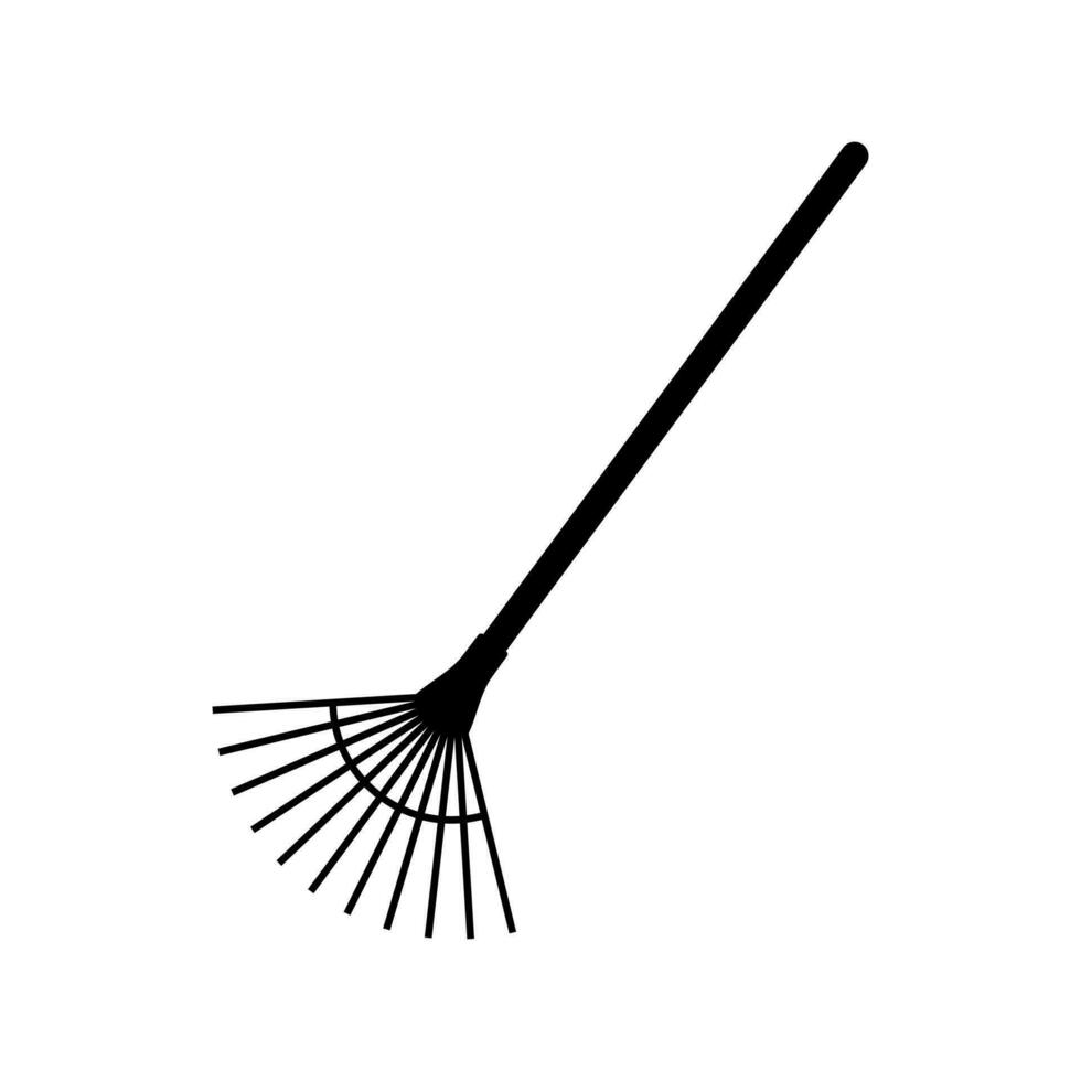 Broom fan garden for cleaning leaves. Gardening and farming tool with long handle with steel rake for raking vector garbage