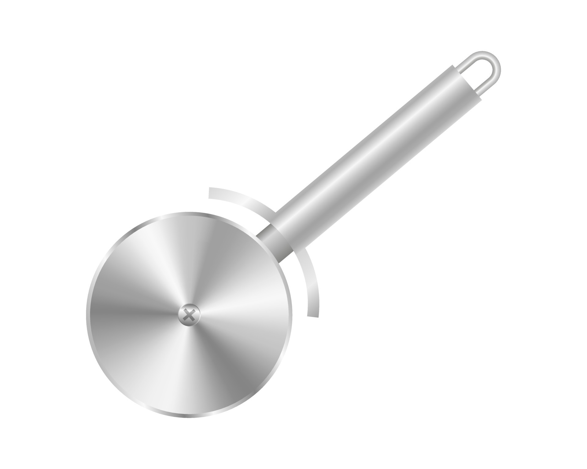 Silver knife for cutting pizza and cakes. Round wheel cutter with