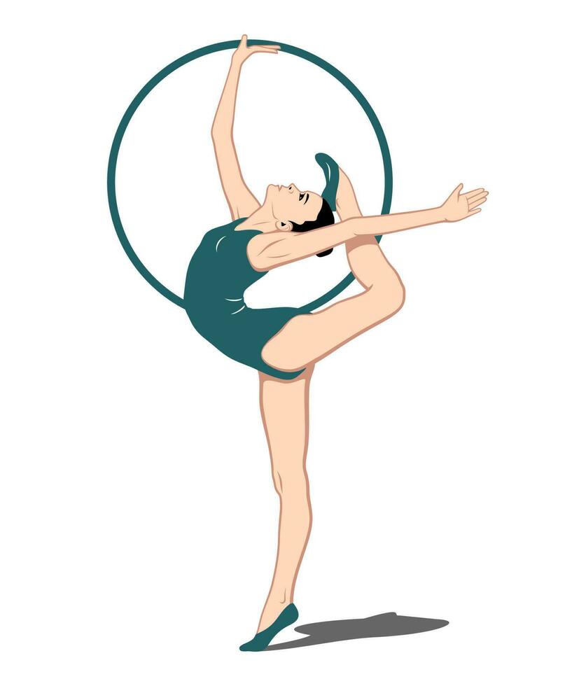 gimnasta con aro. rítmico gimnasia. vector dibujo. aro es el separar objeto.