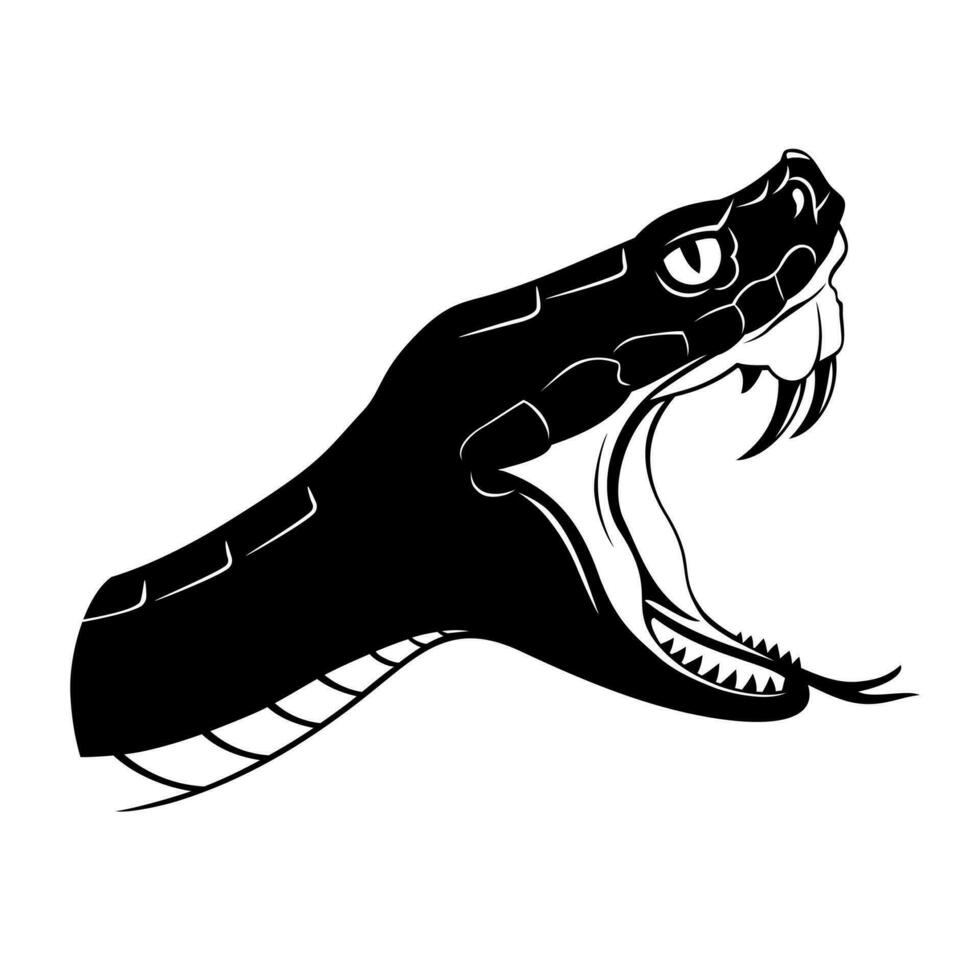 Snake Head Silhouette. Viper with opened mouth in attack. Vector clipart isolated on white.