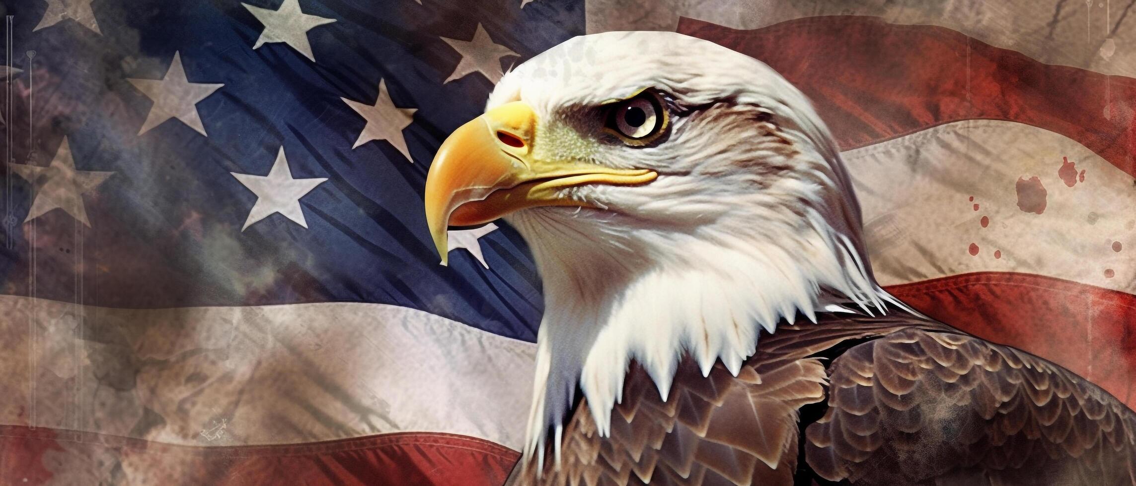 águila en frente de un Estados Unidos bandera, nacional día, generativo ai foto