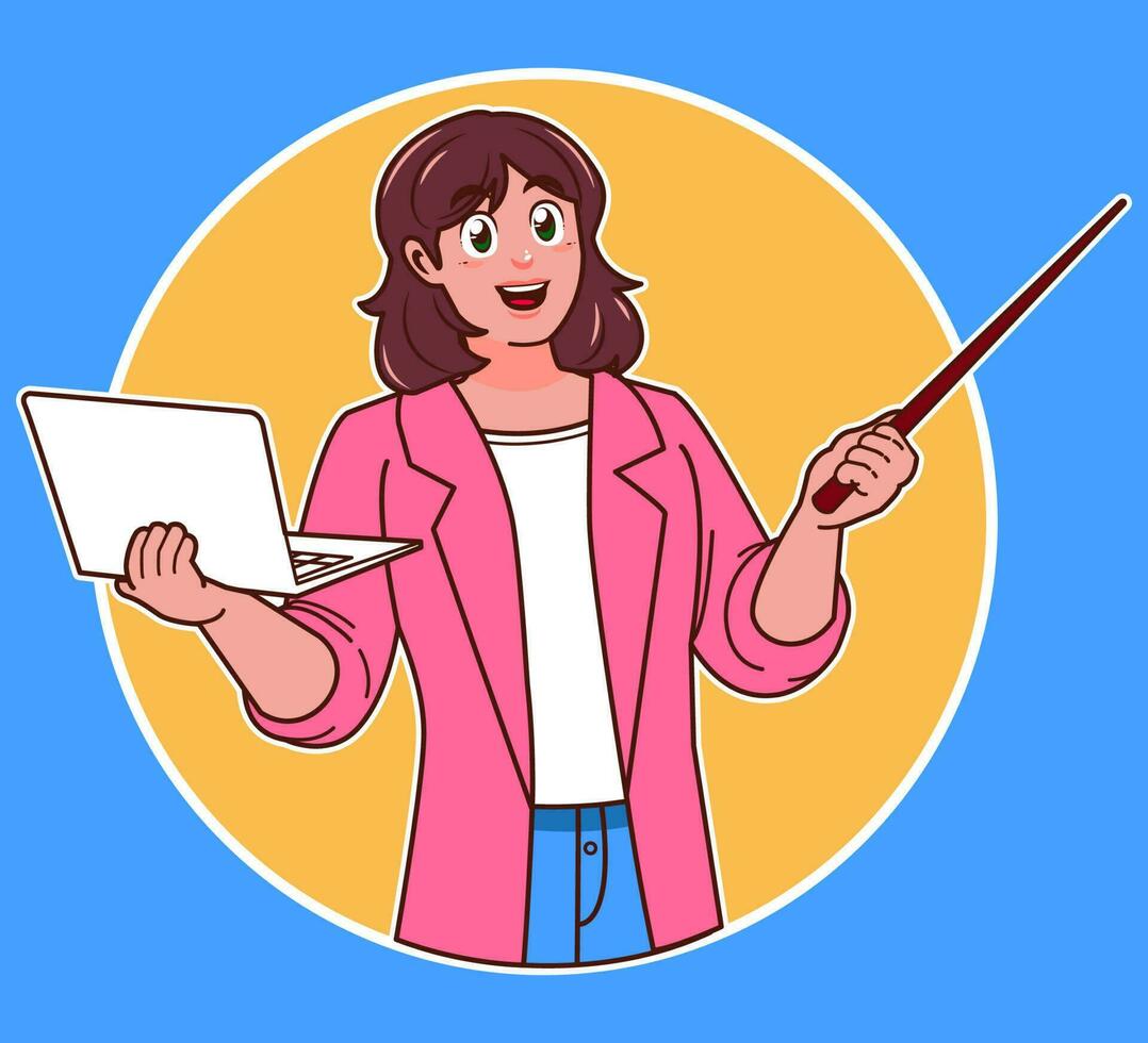 Business woman presenting with laptop vector