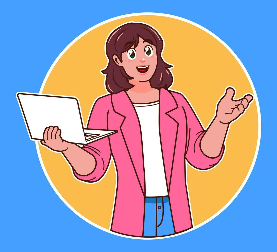 Business woman presenting with laptop vector