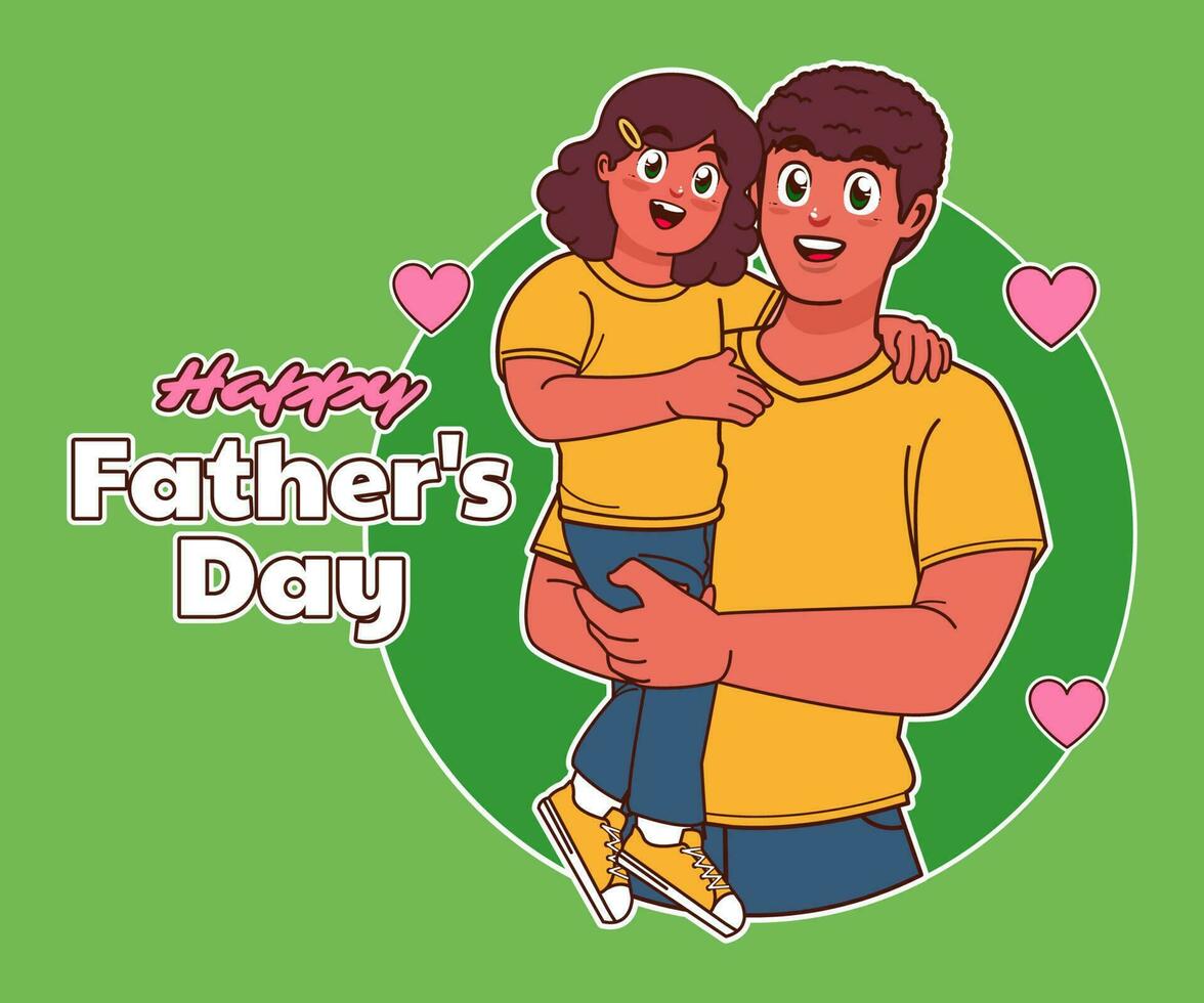 happy fathers day, father and daughter vector