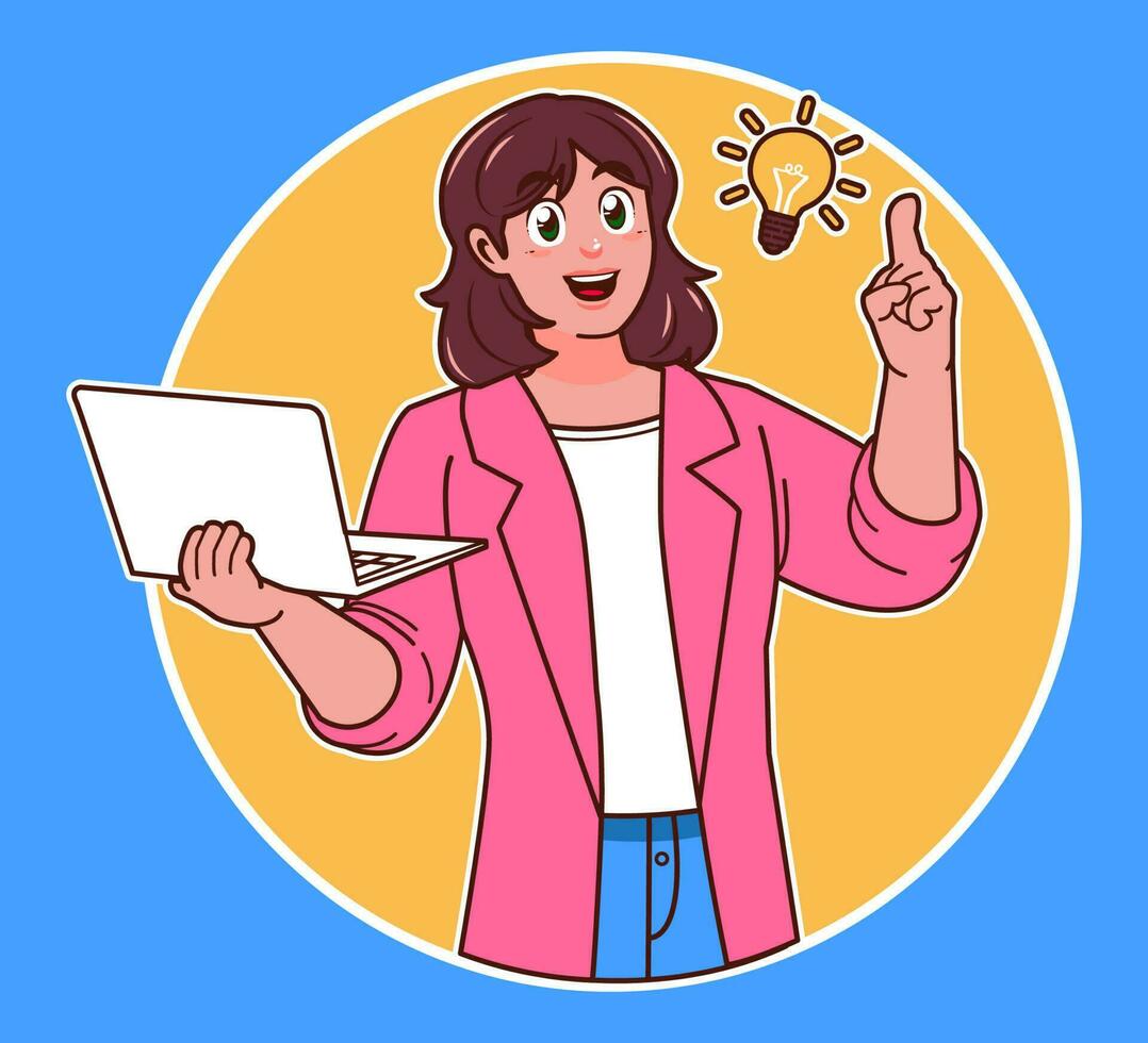 Business woman presenting with laptop vector