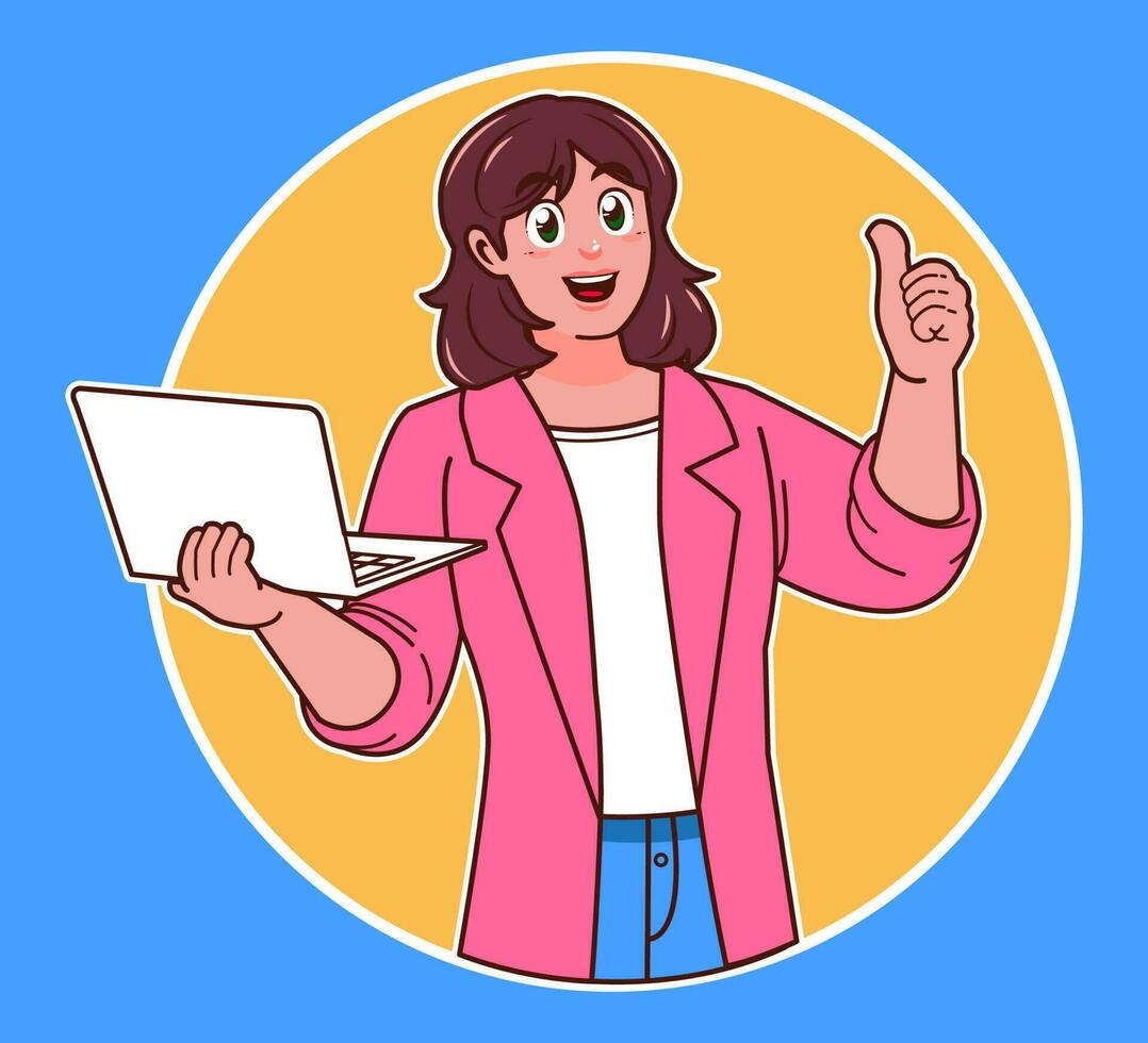 Business woman presenting with laptop vector