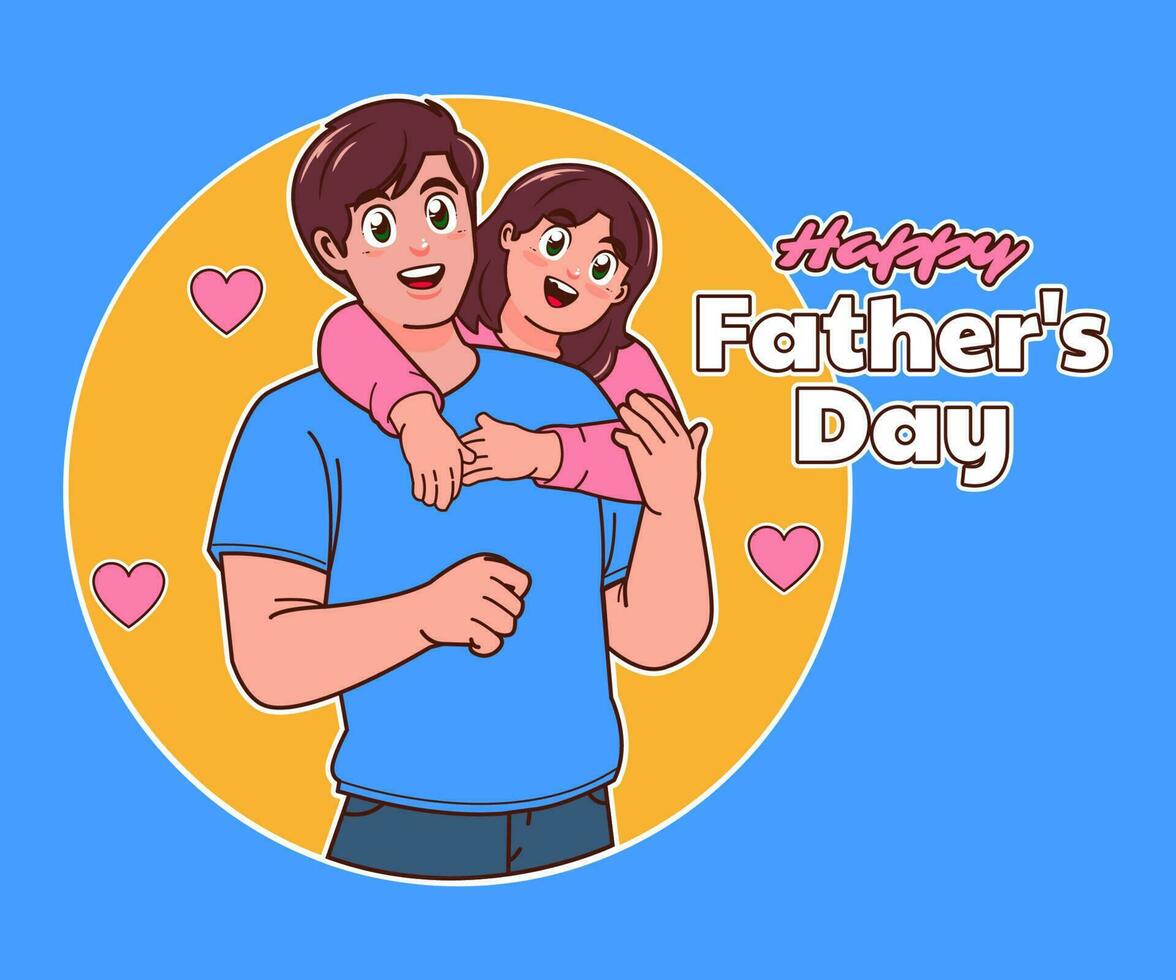 happy fathers day, father and daughter vector