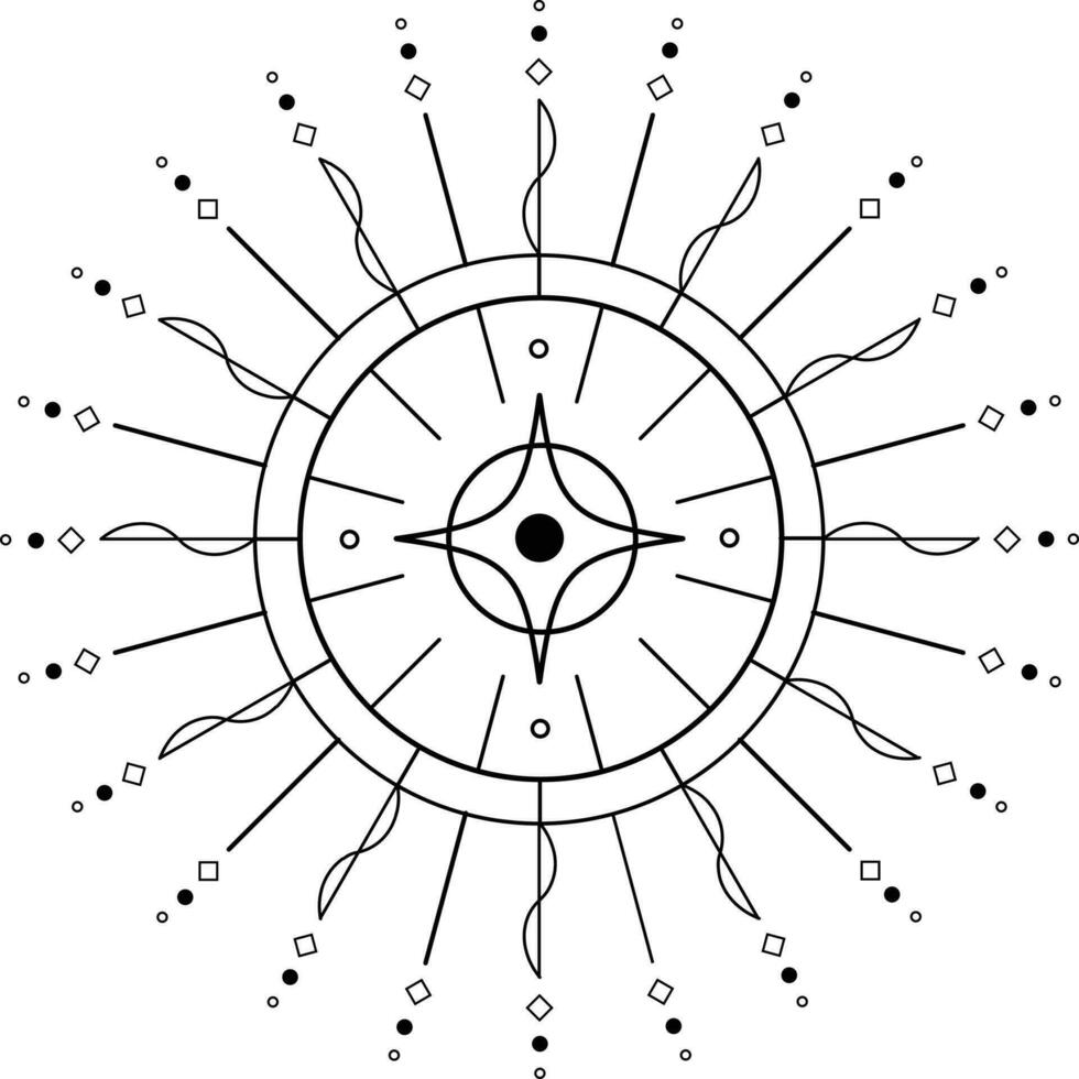 Aesthetic Celestial Sun Line Art vector