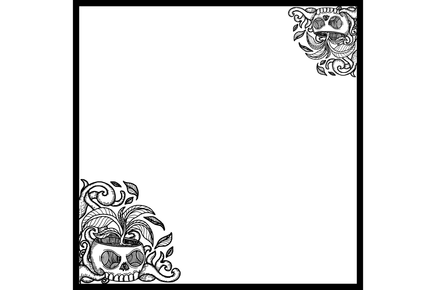Border Ornament With A Plant In A Skull Pot Theme png