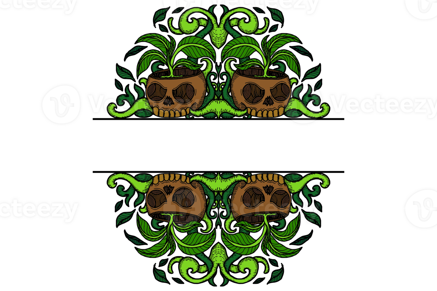 grens ornament met een fabriek in een schedel pot thema png
