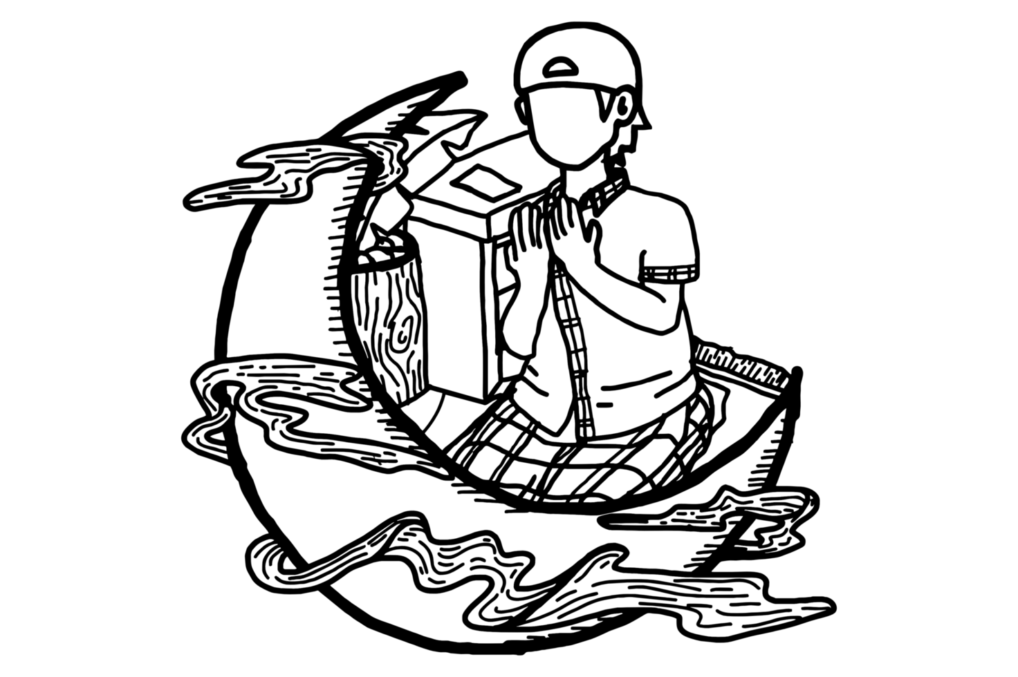 Ramadhan Item Design - Crescent moon and A Muslim Man Is Sitting and Praying after Prayer png