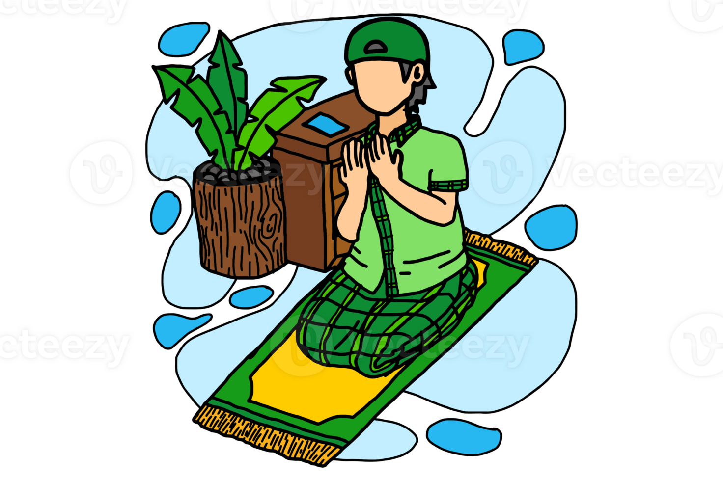 Ramadhan Item Design - A Muslim Man Is Sitting and Praying after Prayer png