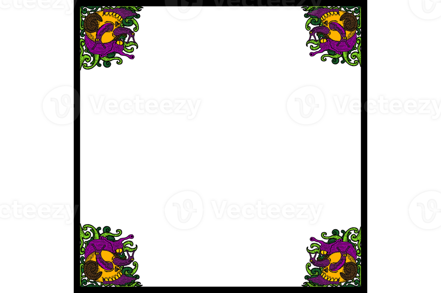 A Snail With Three Heads And A Shell In The Shape Of A DemonSkull Ornament Border Design png