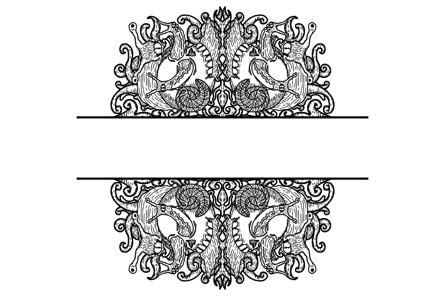 A Snail With Three Heads And A Shell In The Shape Of A DemonSkull Ornament Border Design png
