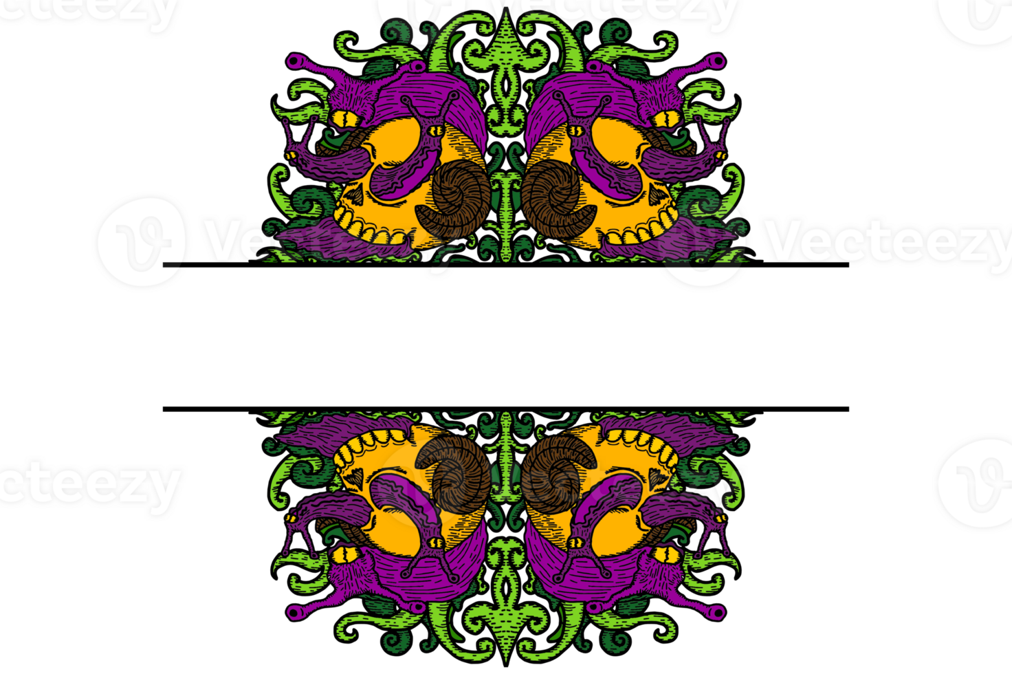 A Snail With Three Heads And A Shell In The Shape Of A DemonSkull Ornament Border Design png