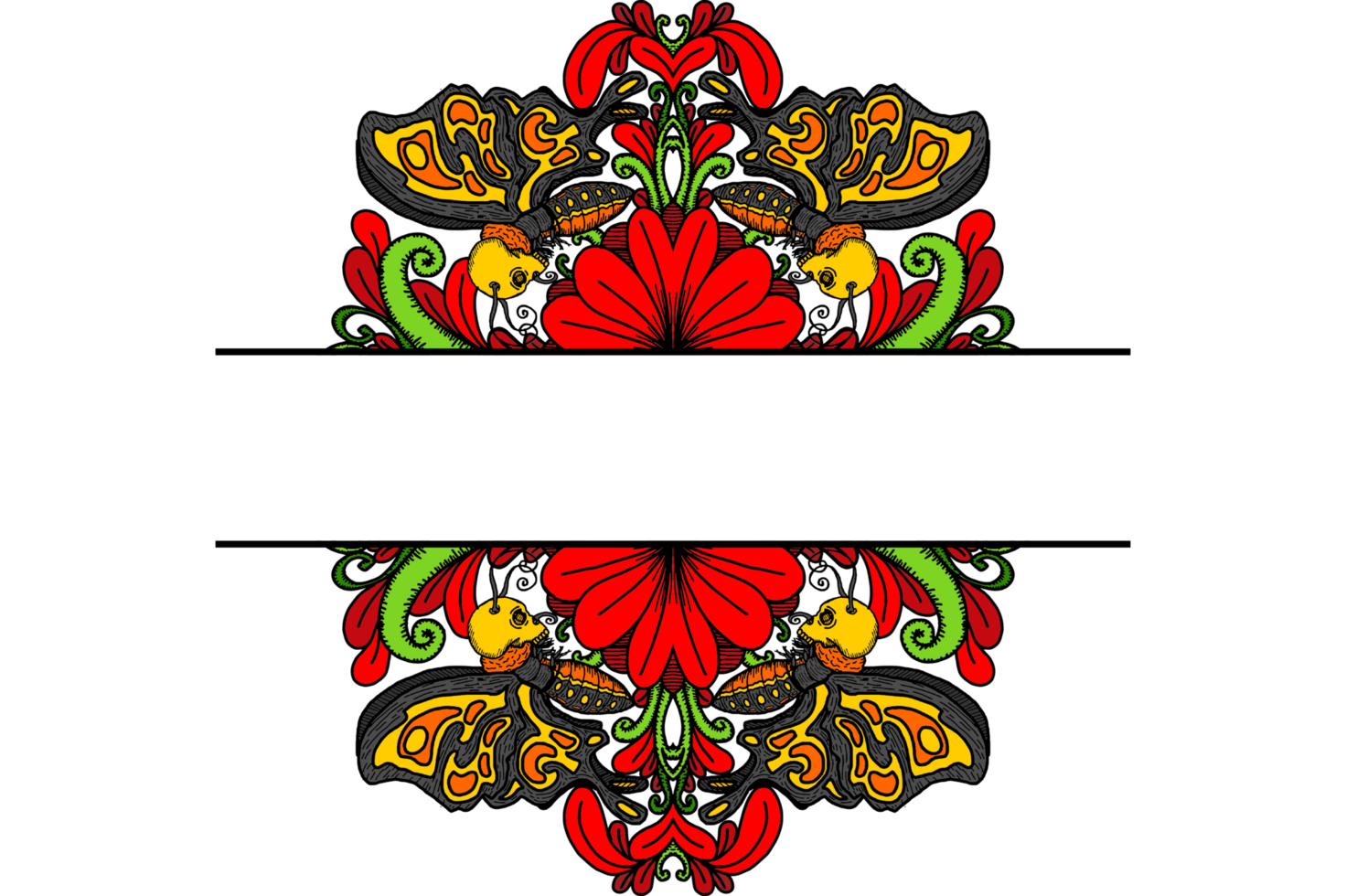 Flower and Gold Skull Butterfly Ornament Border Design png