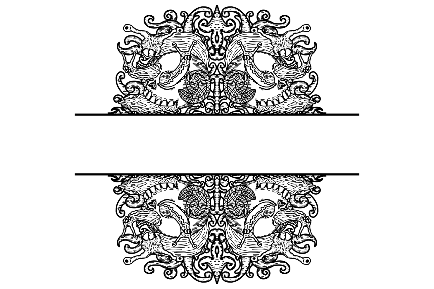 A Snail With Three Heads And A Shell In The Shape Of A DemonSkull Ornament Border Design png