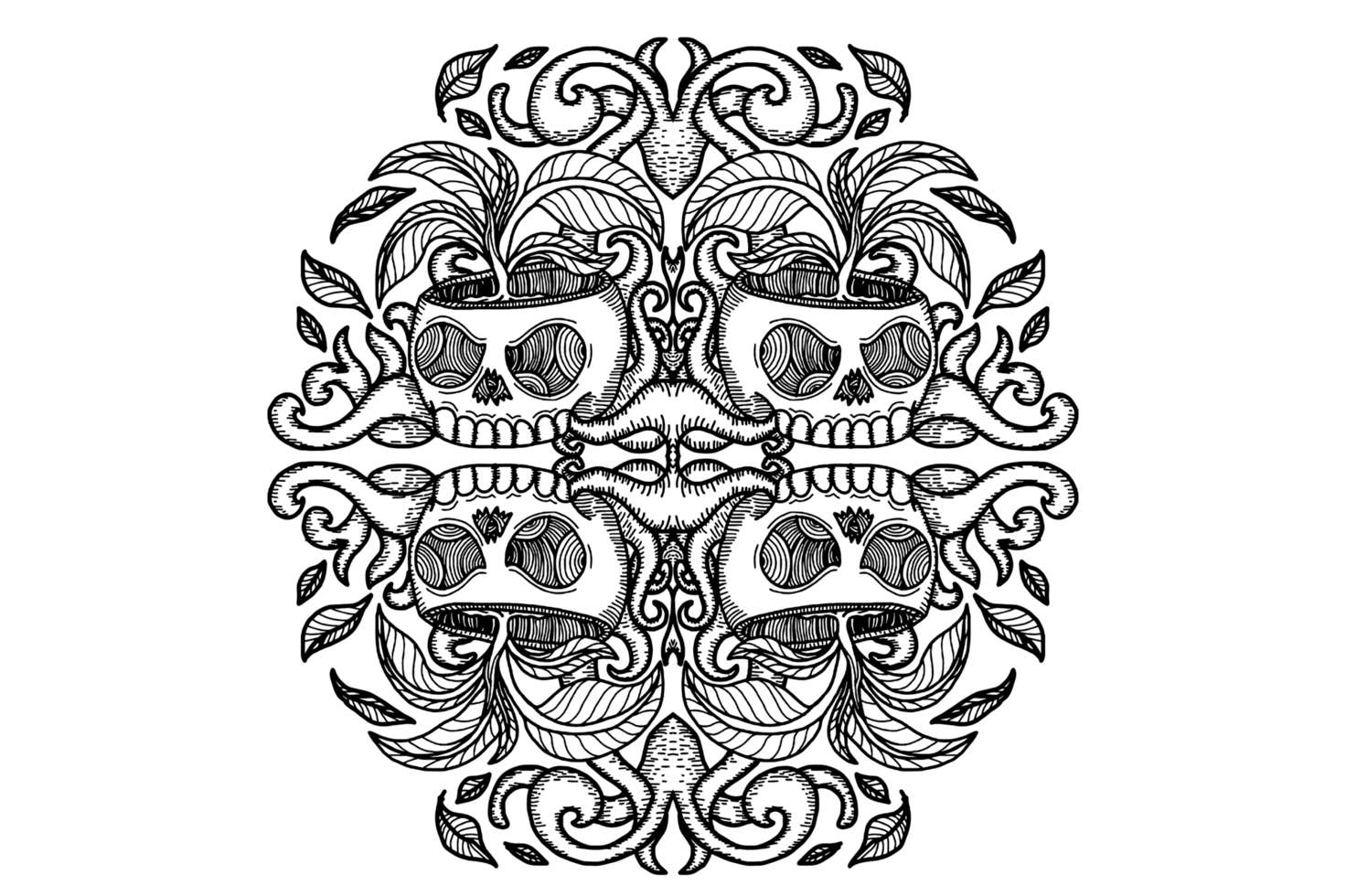 Border Ornament With A Plant In A Skull Pot Theme png