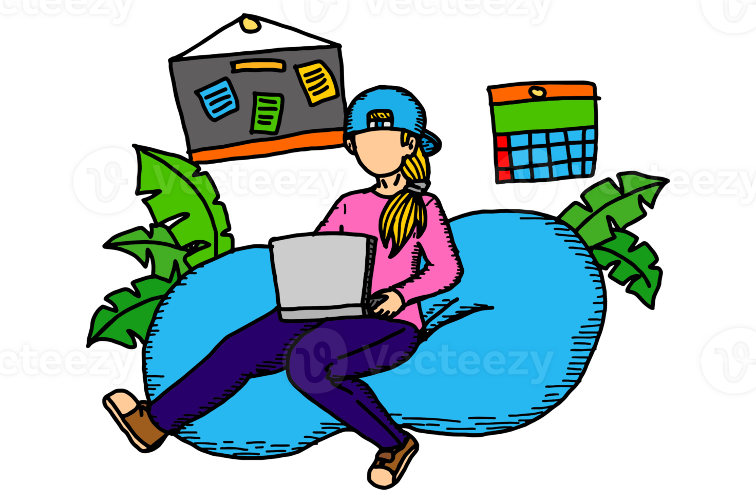 A Girl Sit Relaxing while Working Using a Laptop png