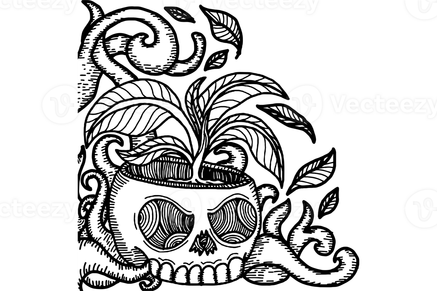 Border Ornament With A Plant In A Skull Pot Theme png