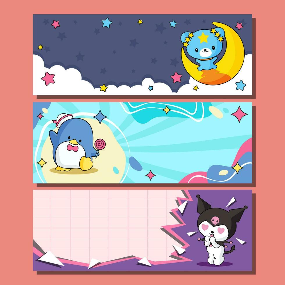 Set of Cute Animals Horizontal Banners vector