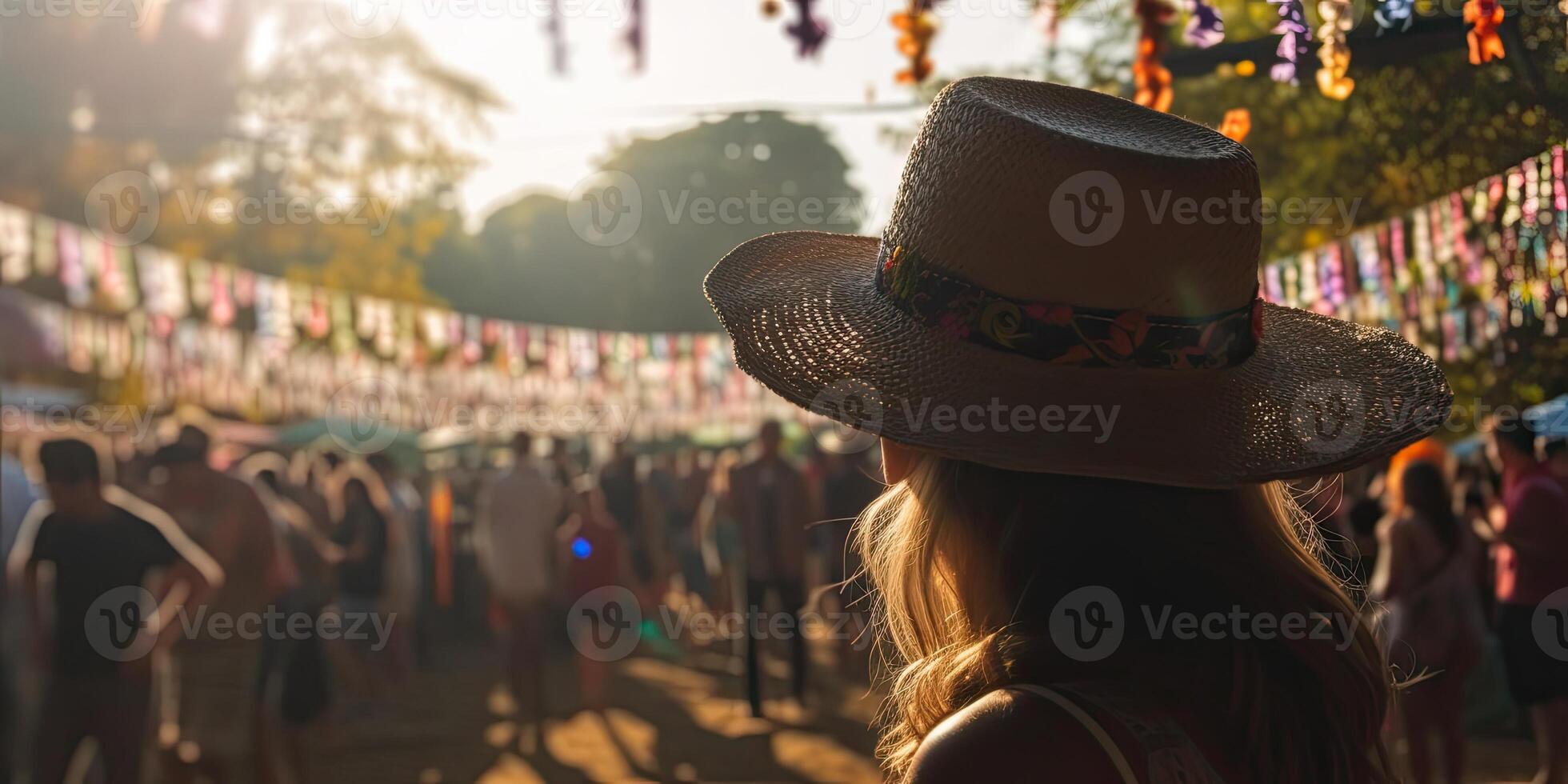 people wearing farmer hat celebrating festa junina. silhouette crowd of people celebrate festas juninas. colorful garland june brazilian festival. sao joao. illustration photo