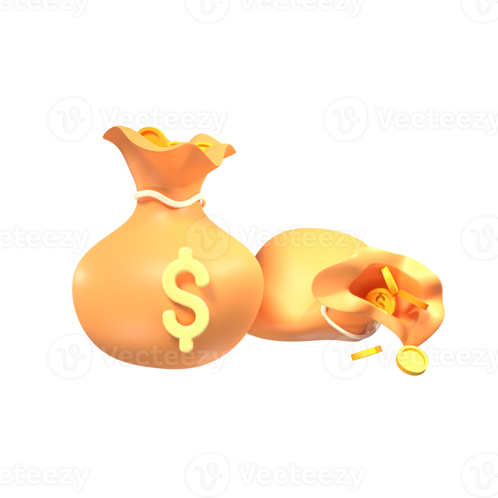 3d icon coin bag business illustration concept icon render png