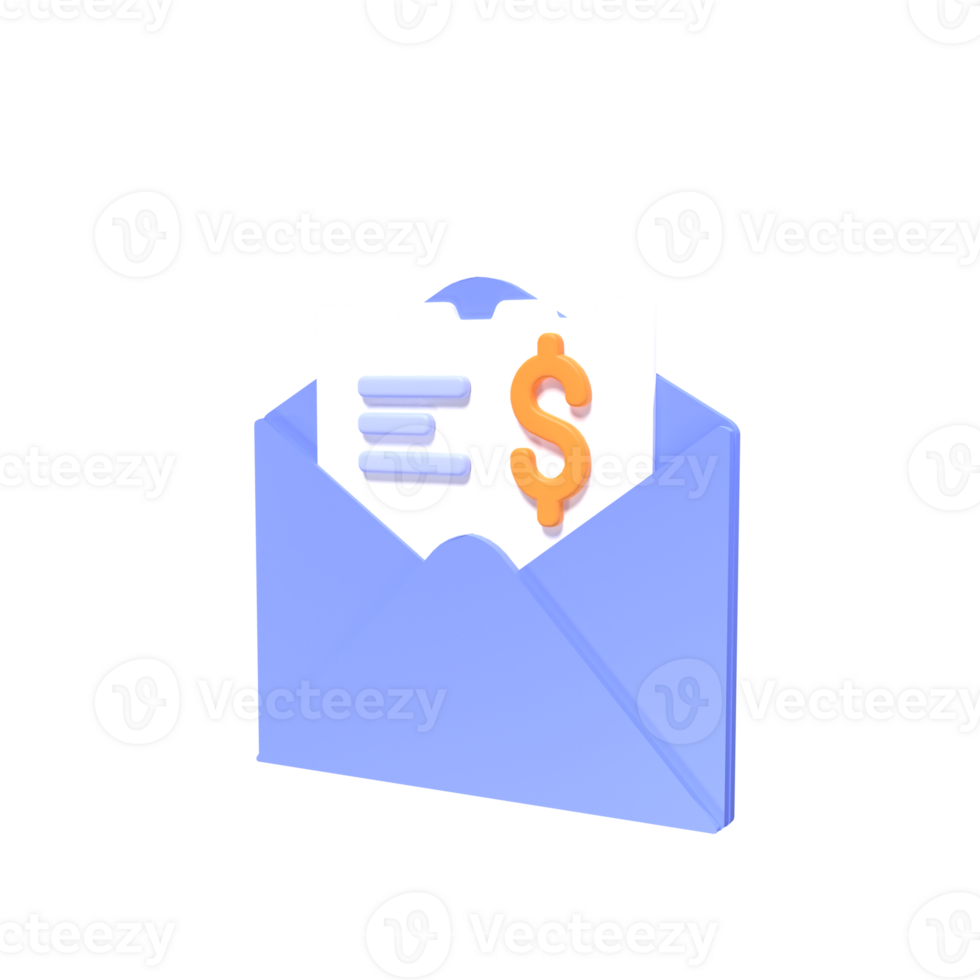 3d icon mail bill payment business illustration concept icon render png