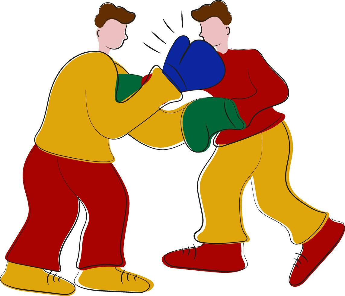 Vector Illustration Of Two Cartoon Boxer In Attacking Pose.