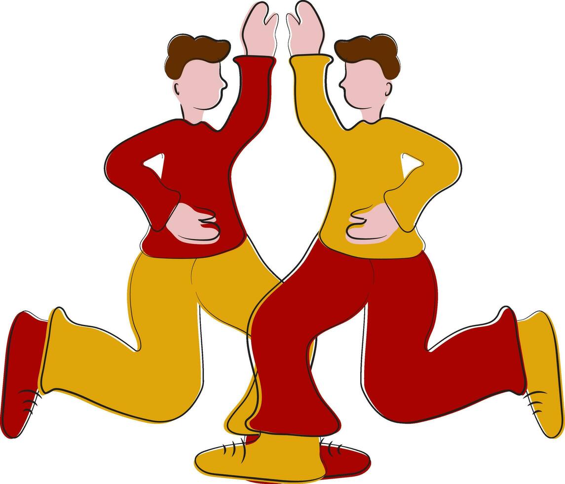 Cartoon Illustration Of Two Teenager Play In Dancing Pose. vector