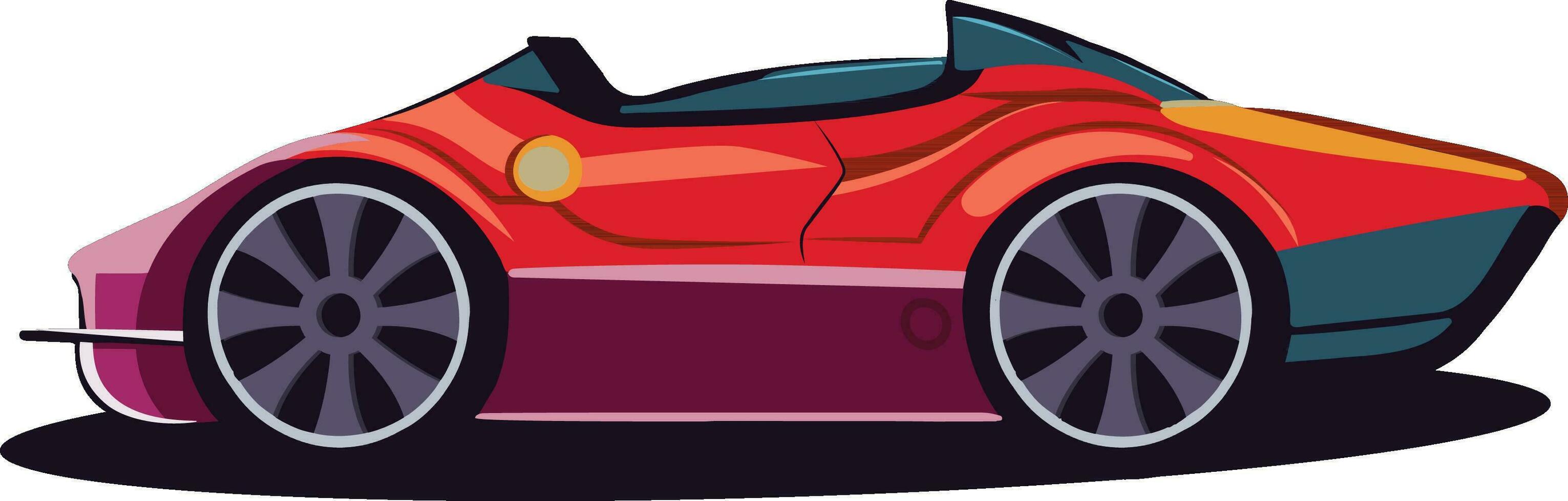 Isolated Convertible Car Element In Red Color. vector