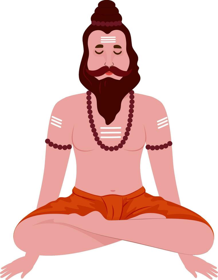 Flat Illustration Of Sadhu Doing Meditation In Floating lotus Pose. vector