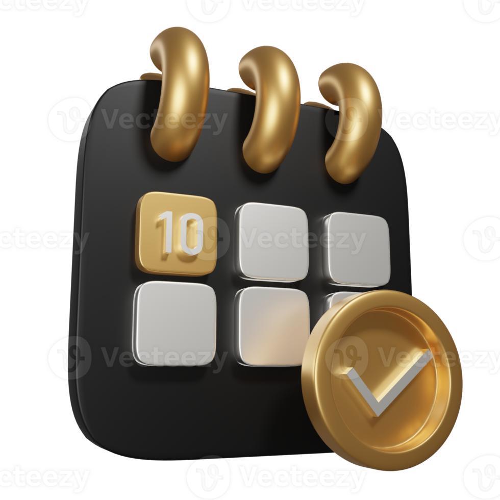 3D RENDER BUSINESS AND FINANCE ICONS CALENDAR WITH CHECKLIST png