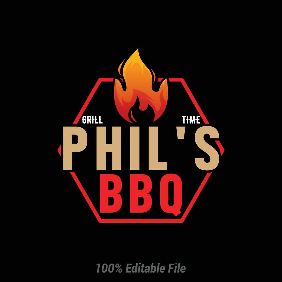 grill time Phil's BBQ BBQ time. Barbecue party. Vintage poster
