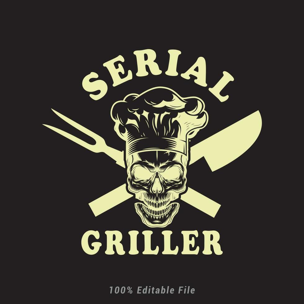 serial Griller skull Vector, T-Shirt design vector