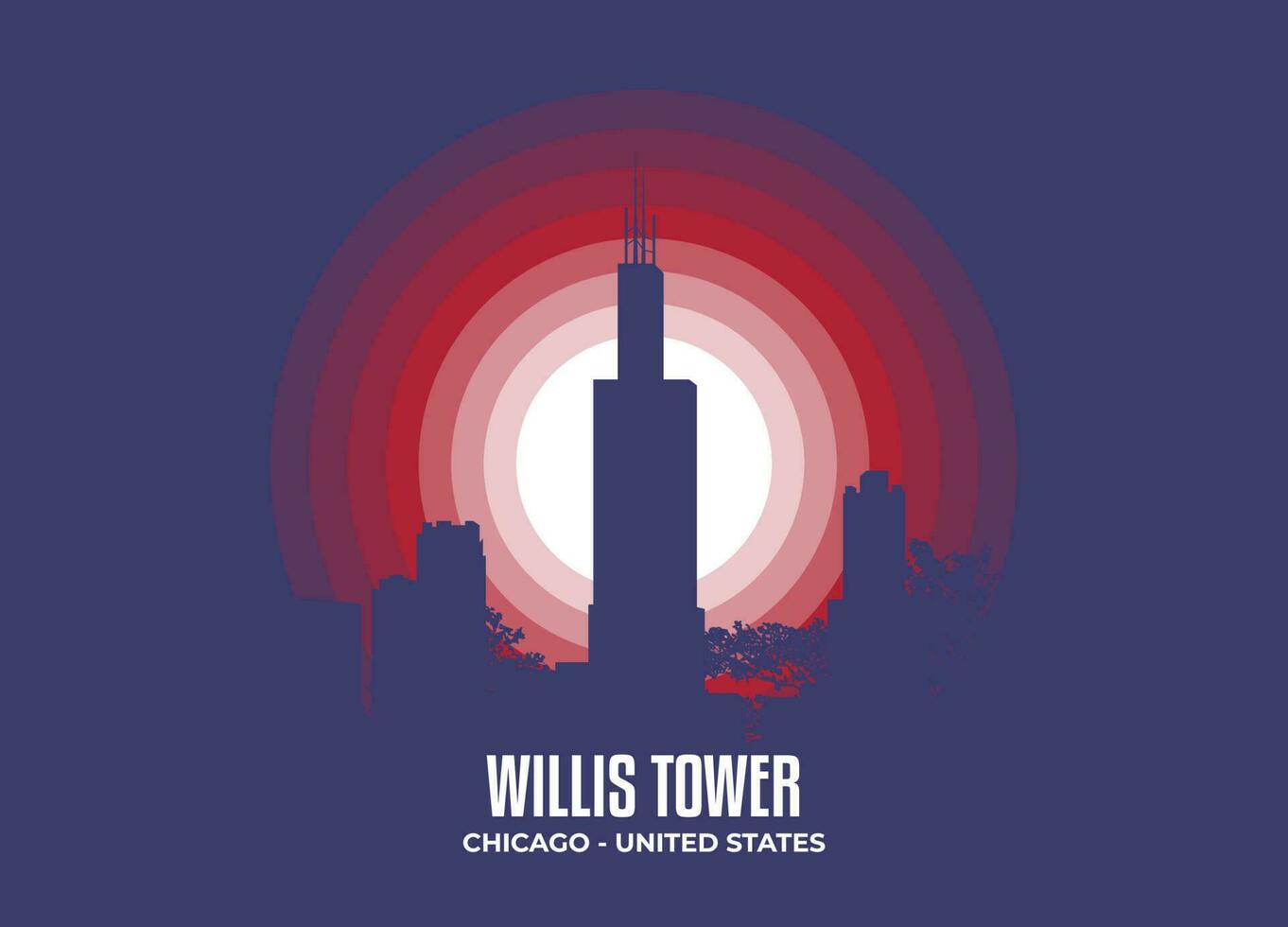 willis torre. luz de la luna ilustración de famoso histórico estatua y arquitectura en unido estados de America. color tono establecido en bandera. vector eps 10