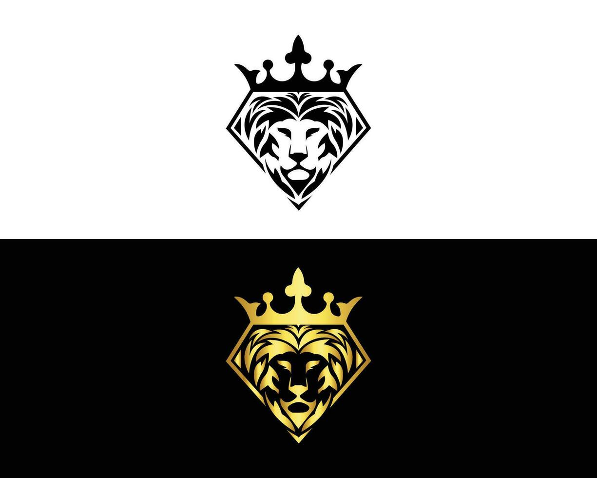 Luxury Lion Logo Design Black And Gold Color Vector Template.