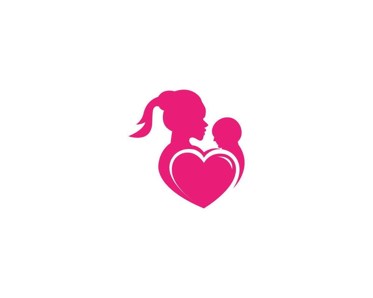 Mom And Baby Love Symbol Logo. Mother Holding Child Baby Heart Shape Logo Design Vector Illustration.